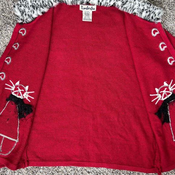 TimberLea Cat Lover Novelty Cardigan Sweater w/detachable faux fur collar size S - Picture 8 of 11